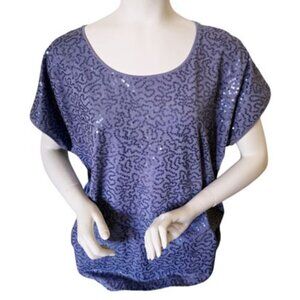 Chico's Purple Sequin Dolman Blouse Top Sz 3 Mixed Media Knit Back Lavender EUC